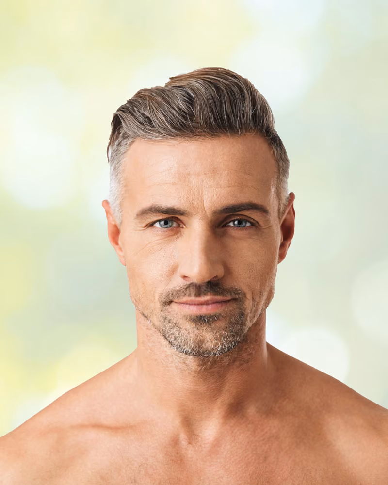 Man with thick, healthy hair after PRP hair treatment.